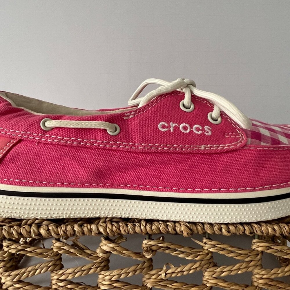 Crocs, Hover Boat Pink Gingham Check, Lace Ups, Size 9, Excellent - Picture 4 of 16